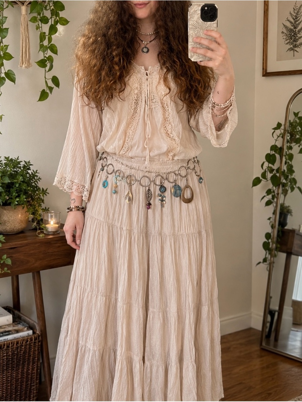 #124. Handmade Upcycled Boho Belt Chain with Detachable Pendants -One of a Kind